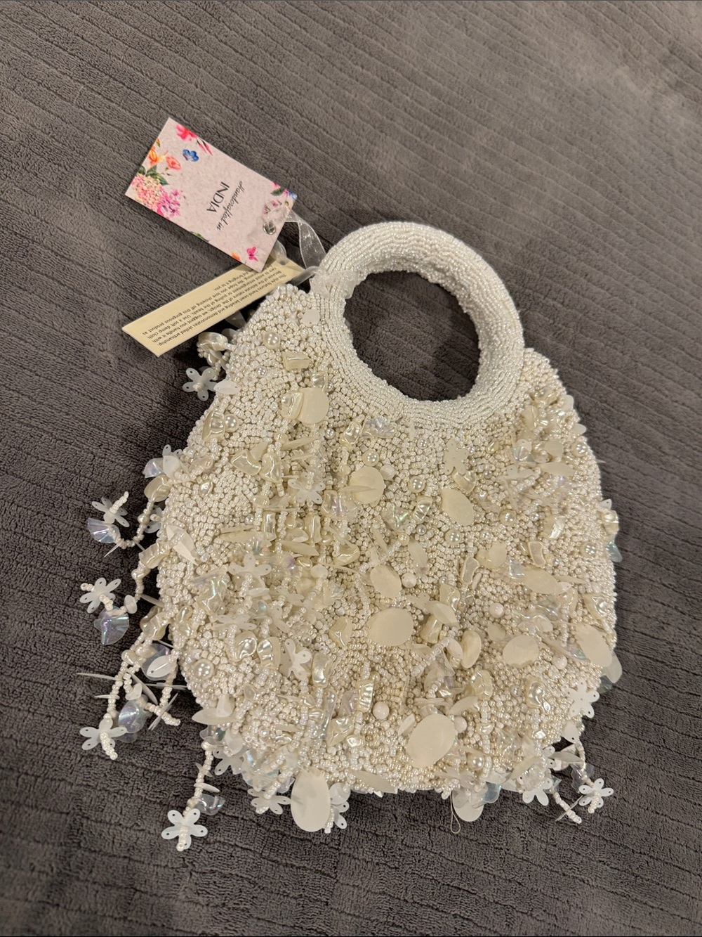 HANDCRAFTED IN INDIA WHITE BEADED BAG